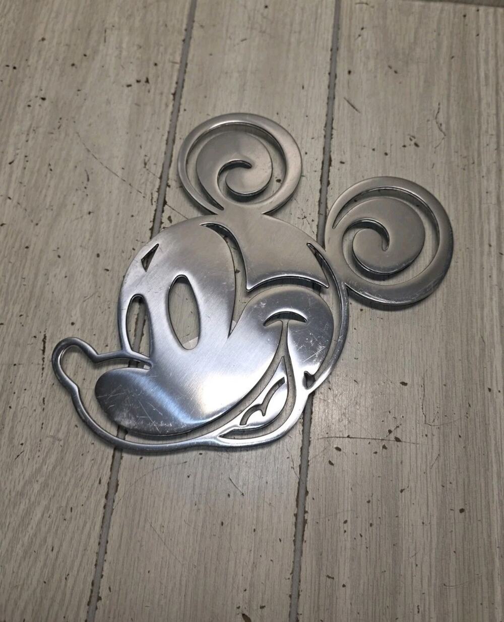 Disney Mickey Mouse Silver Trivet Good Condition 9 " x 8" Metal Kitchen Decor